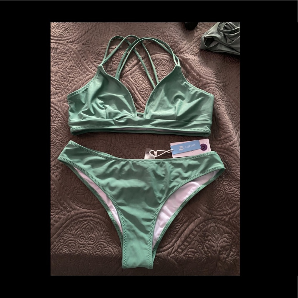 Solid Green Criss Cross Bikini